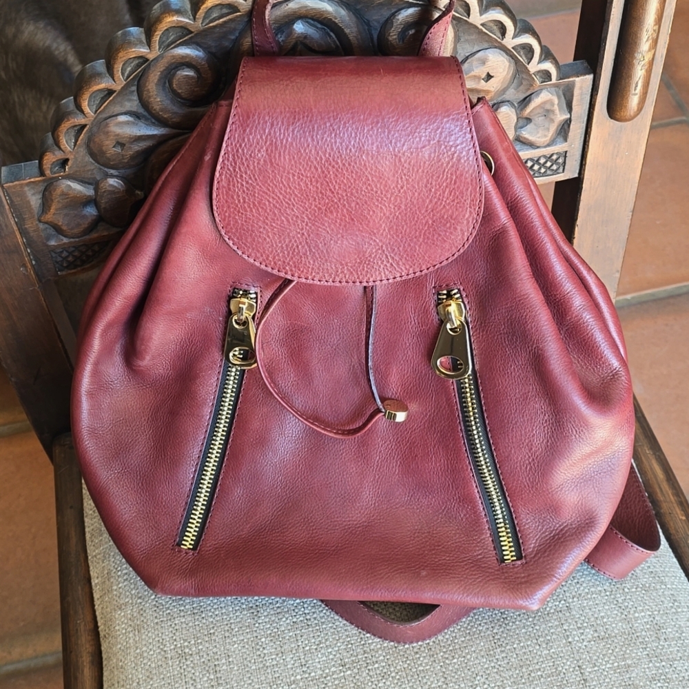 Alberta Di Canio Burgandy Leather Backpack